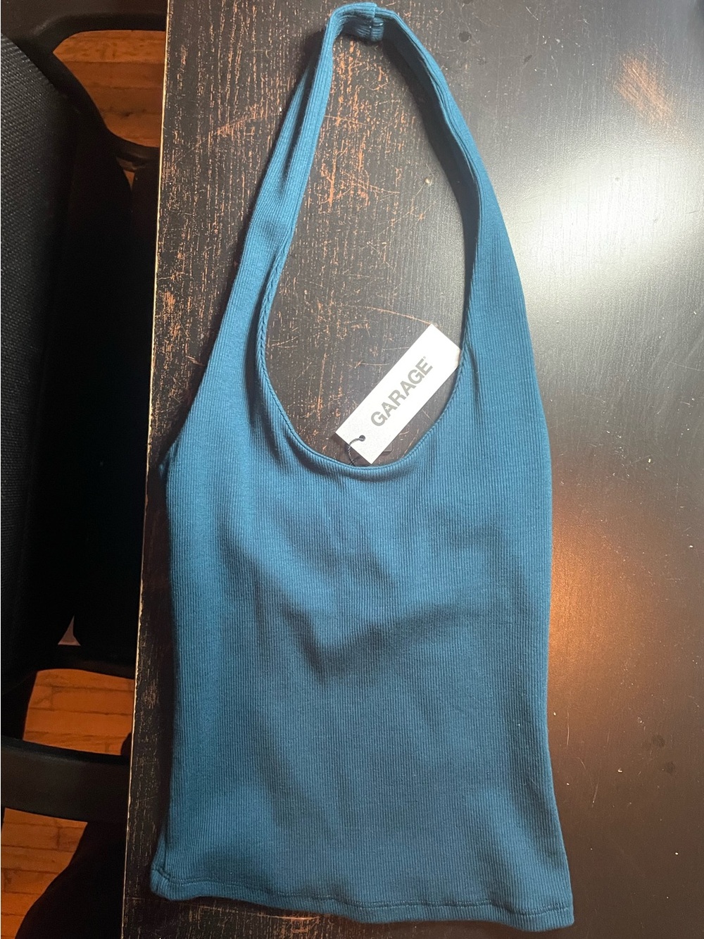 Garage SCOOP RIB HALTER TANK TOP - TEAL TEASE